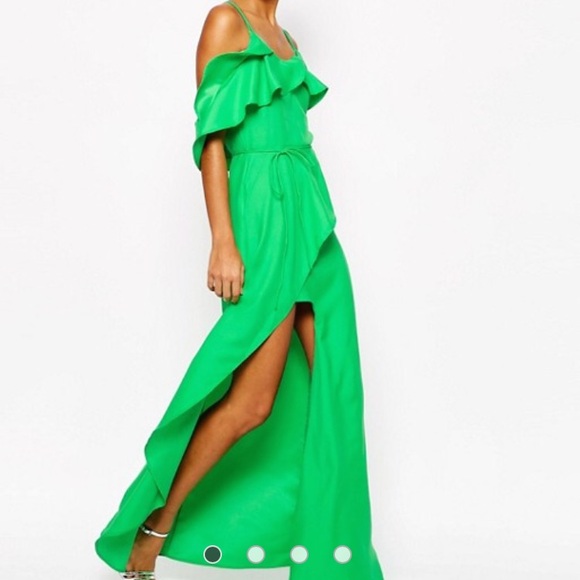 ASOS Green Cold Shoulder Ruffle Maxi Dress 💚👗 - Picture 1 of 6